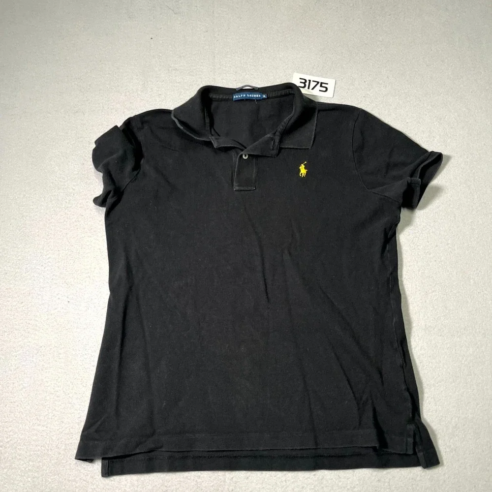 Ralph Lauren The Skinny Polo Shirt Mens XL Black Pony Logo Side Slit Golf Tennis